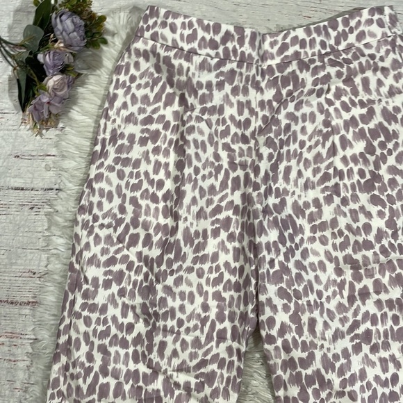 NWT J. Crew Pleated Straight Leg linen-blend pant in lilac giraffe print - Picture 6 of 11